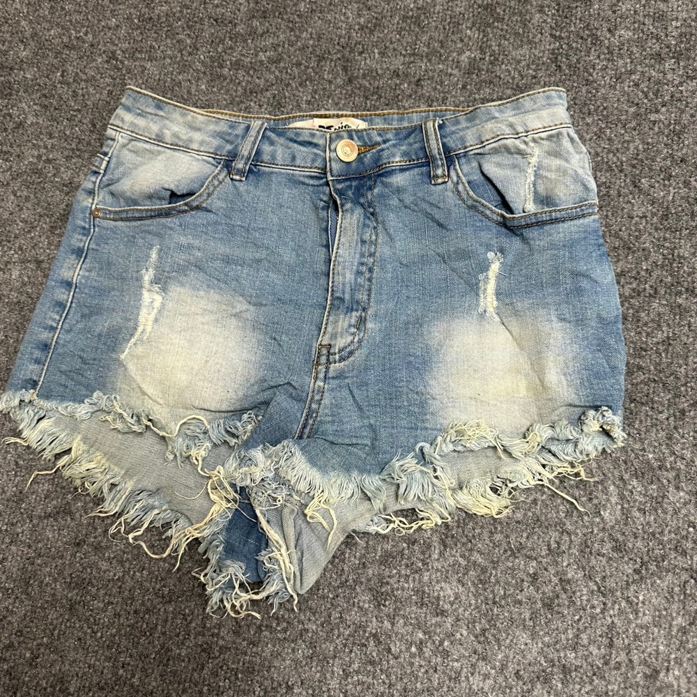 Supré Denim Shorts Womens Size 12 Light Wash Distressed Frayed Hem High Waisted